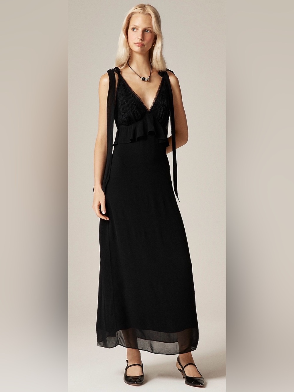 NWT 2 J.Crew Collection Black Lace Ruffle Chiffon Midi Dress Romantic